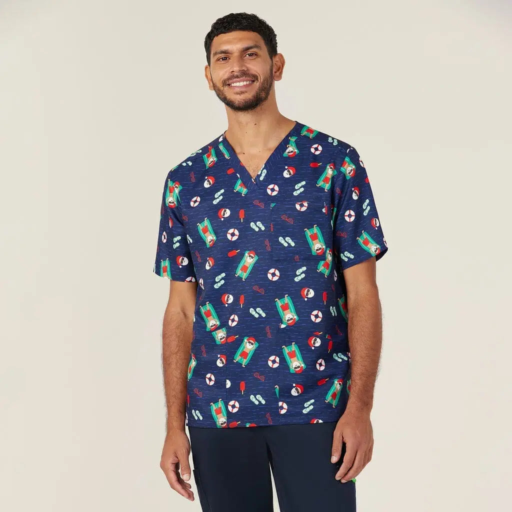 Unisex Christmas Santa Pool Party Scrub Top CATRGK NNT